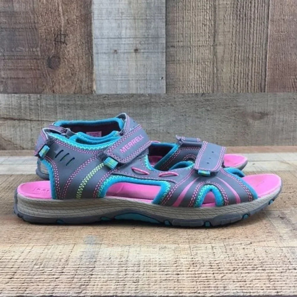 Merrell Gray Turquoise Leather Panther Sandals Unisex‎ Boys Girls 6M - Picture 1 of 14